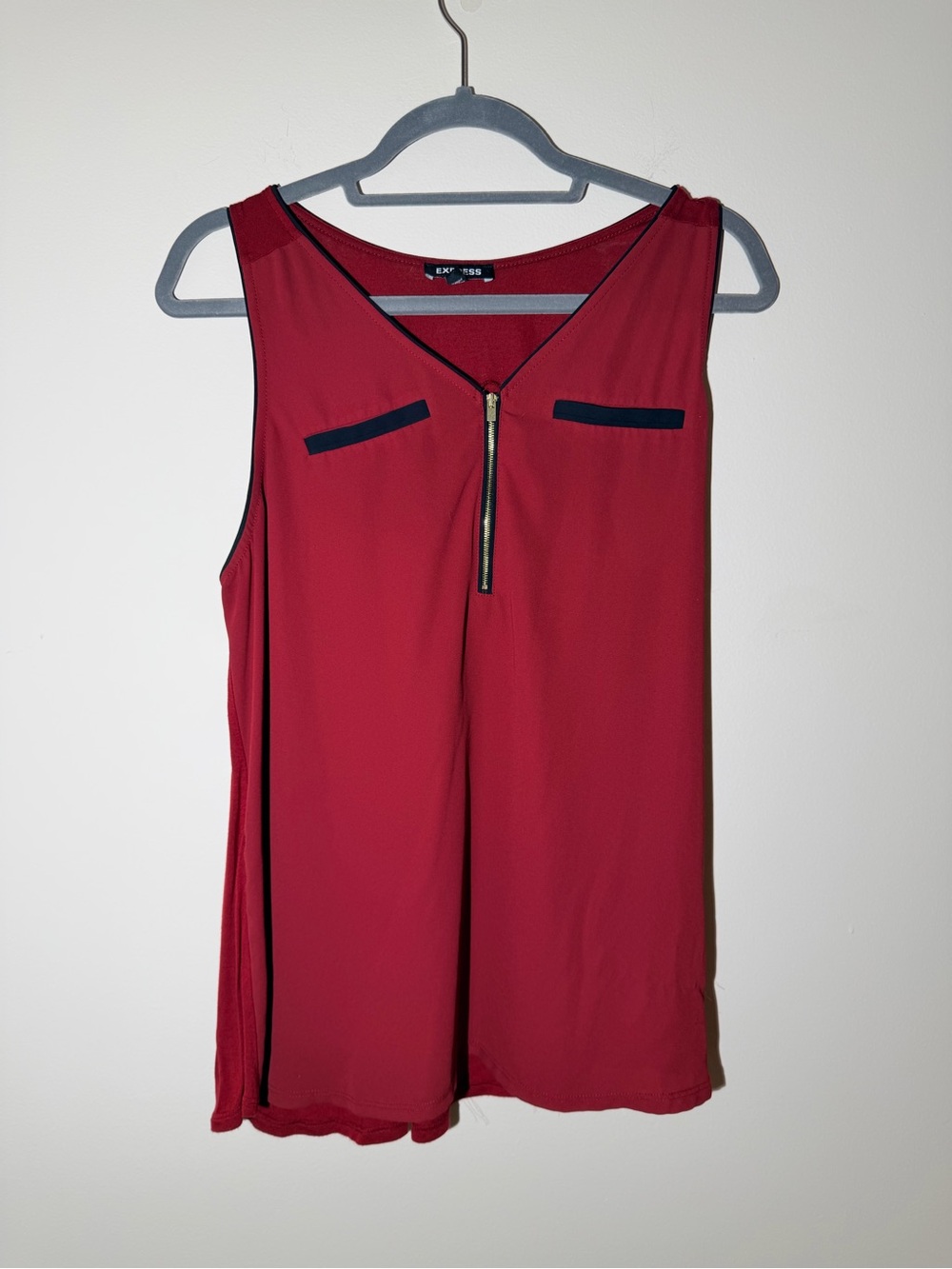 Express Red Sleeveless Zip-Front Tank with Black Trim